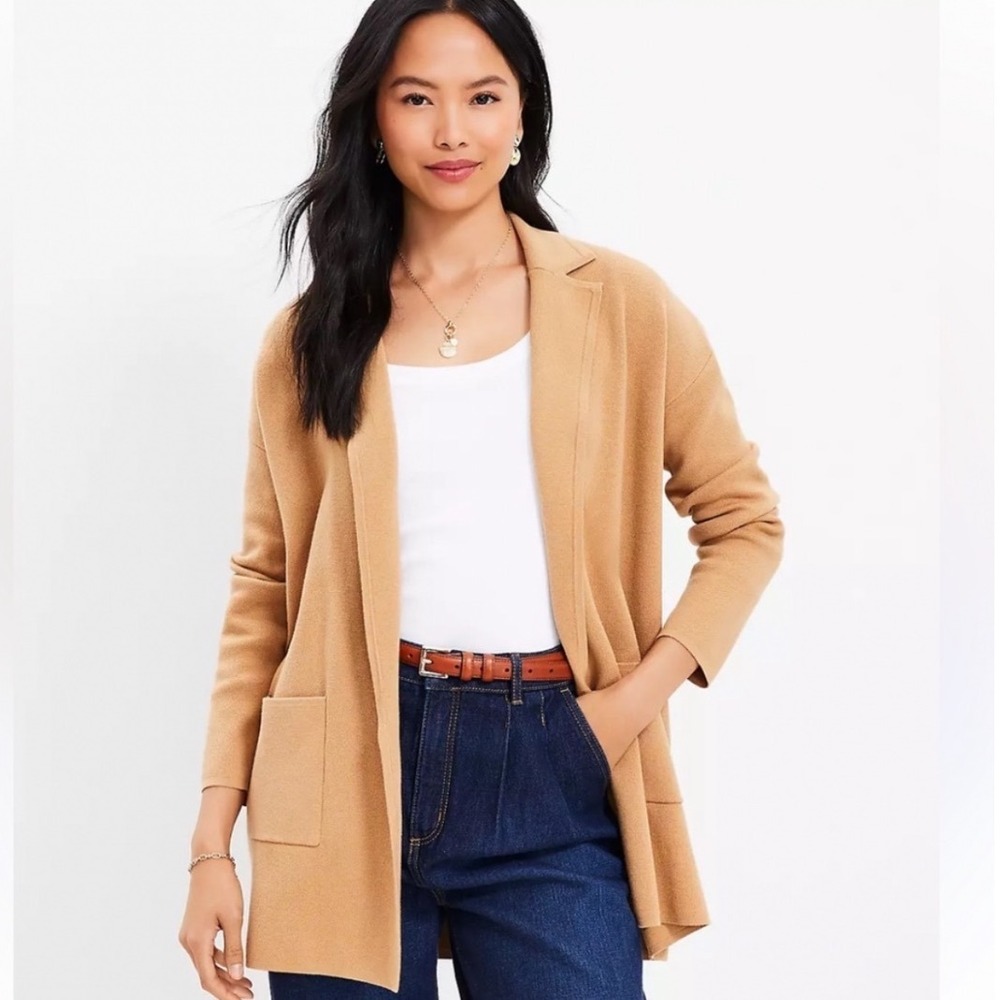 J.Crew Eloise Sweater Blazer Merino Wool Blend Camel Tan XL Preppy Quiet Luxury